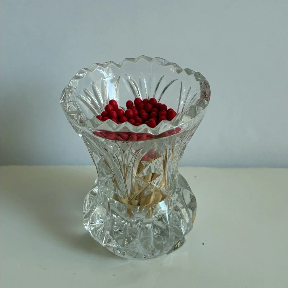 Vintage Clear Cut Crystal Small Vase Toothpick Matchstick Holder Decor 2x3